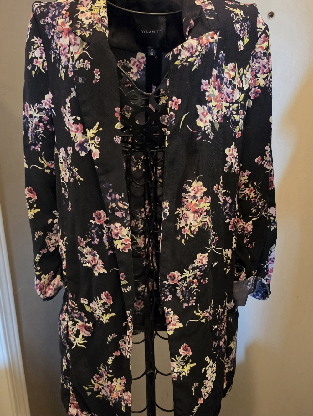 Stylish Black Floral Blazer Jacket - Pink Floral Print
